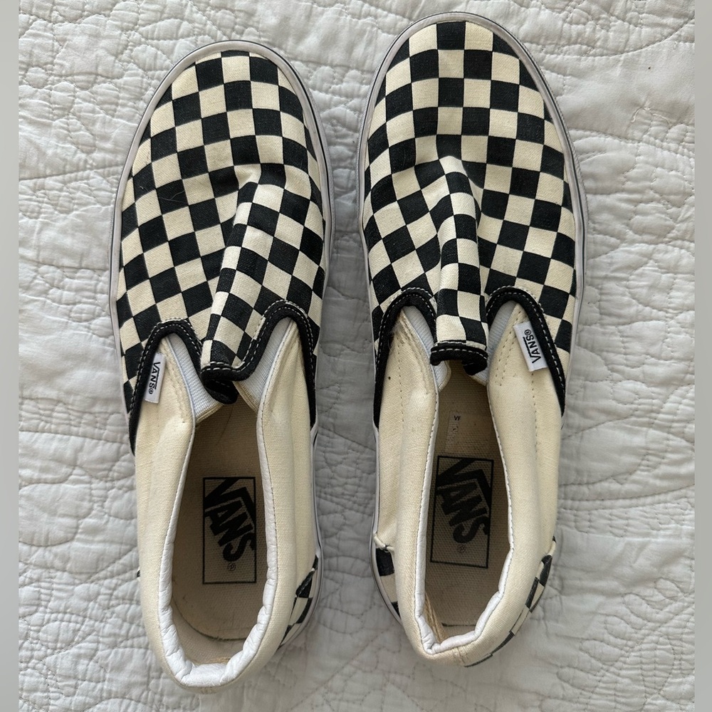 Vans Checkered Slip-On Shoes - Black and White